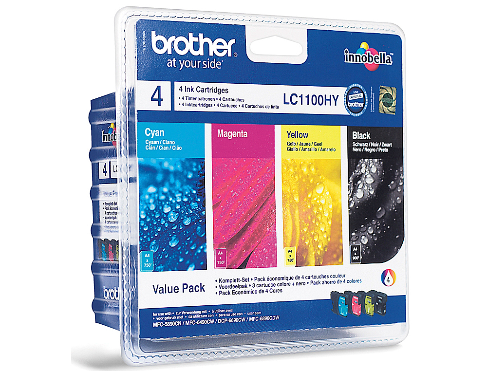 INK-JET BROTHER LC-1100BK /M/Y/C PACK 4 COLORES ALTA CAPACIDAD 900 PAG BK- 750 PAG M/Y/C-