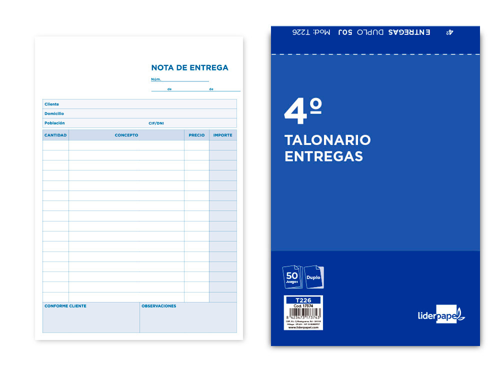 TALONARIO LIDERPAPEL ENTREGAS CUARTO ORIGINAL Y COPIA T226
