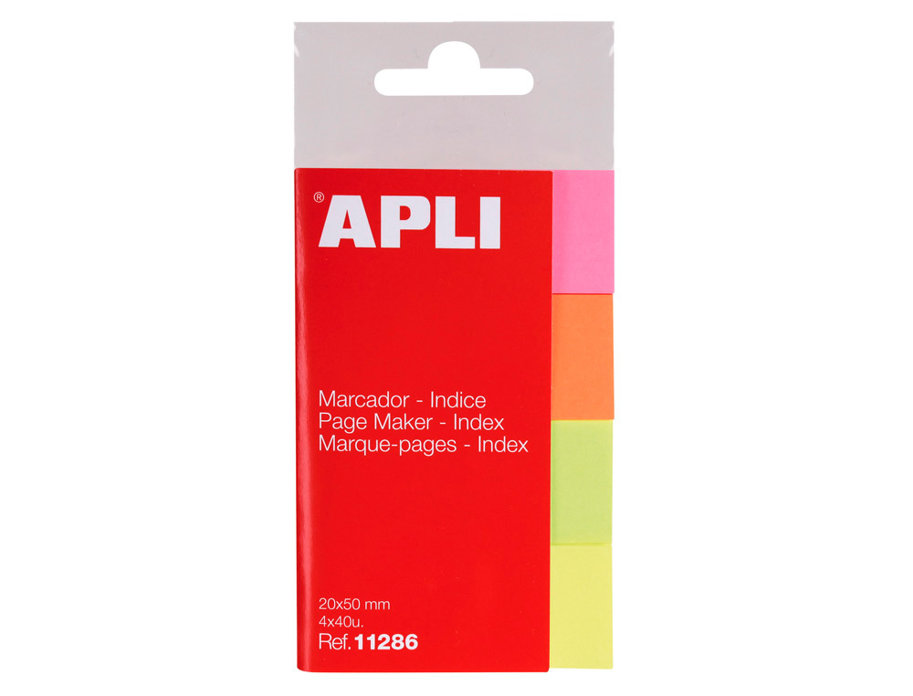 BANDERITAS SEPARADORAS APLI PAPEL 20X50 MM PACK DE 4 COLORES X 40 HOJAS